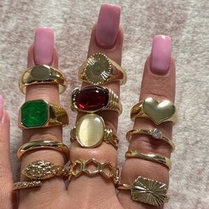 Elegant Gold and Gemstone Ring Set (12) adjustable